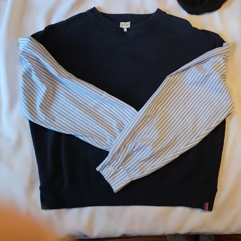 KULE Blue Sweater with Blue Striped Sleeves